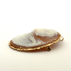 14k Yellow Gold Vintage Cameo Hand-Carved Shell Brooch (Pin) or Necklace (Pendant)  2 x 1 1/2