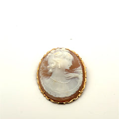 14k Yellow Gold Vintage Cameo Hand-Carved Shell Brooch (Pin) or Necklace (Pendant)  2 x 1 1/2