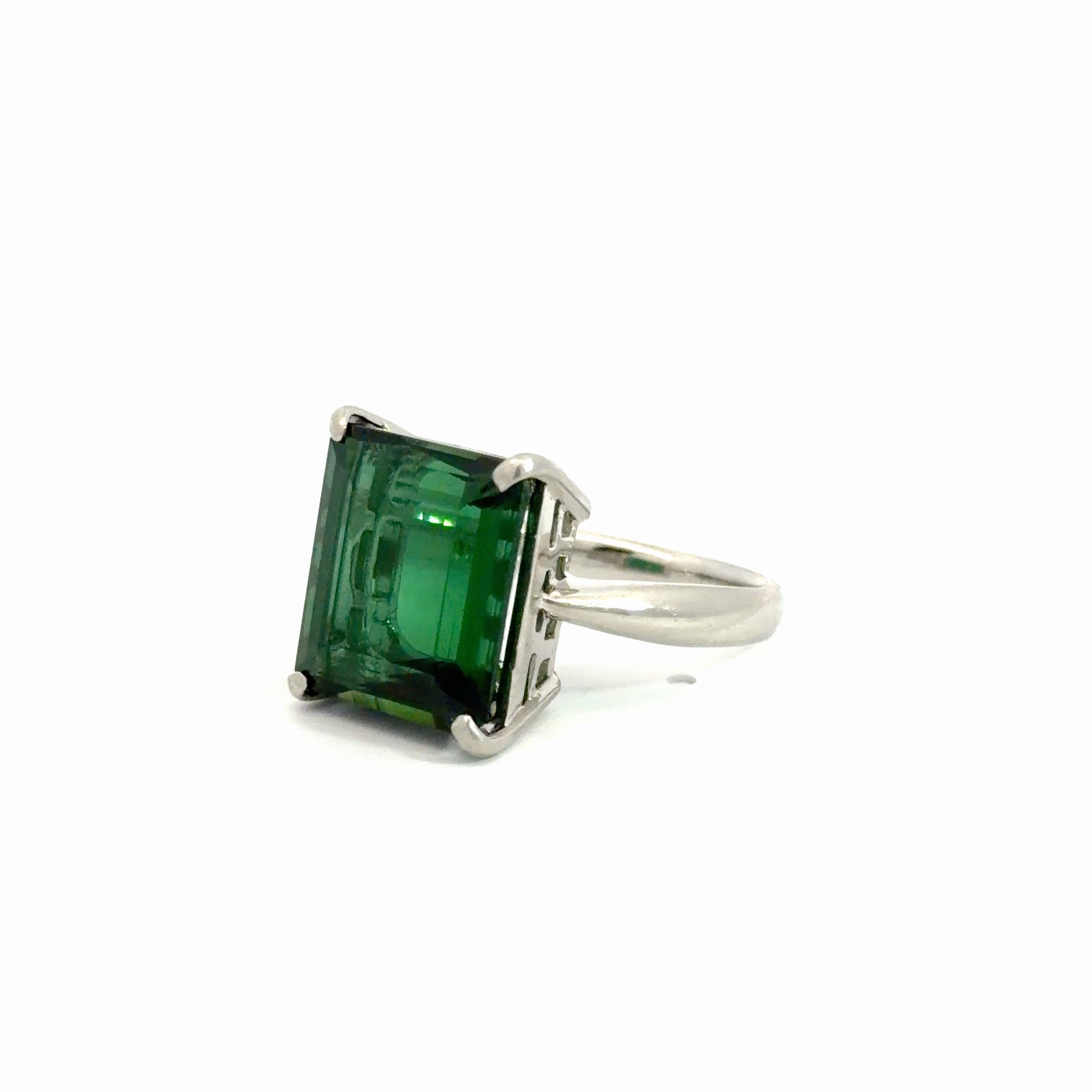 Platinum 11.32ct Princess Cut Green Tourmaline Solitaire Ring Size 5 3/8