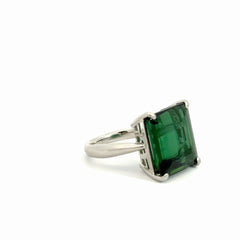 Platinum 11.32ct Princess Cut Green Tourmaline Solitaire Ring Size 5 3/8