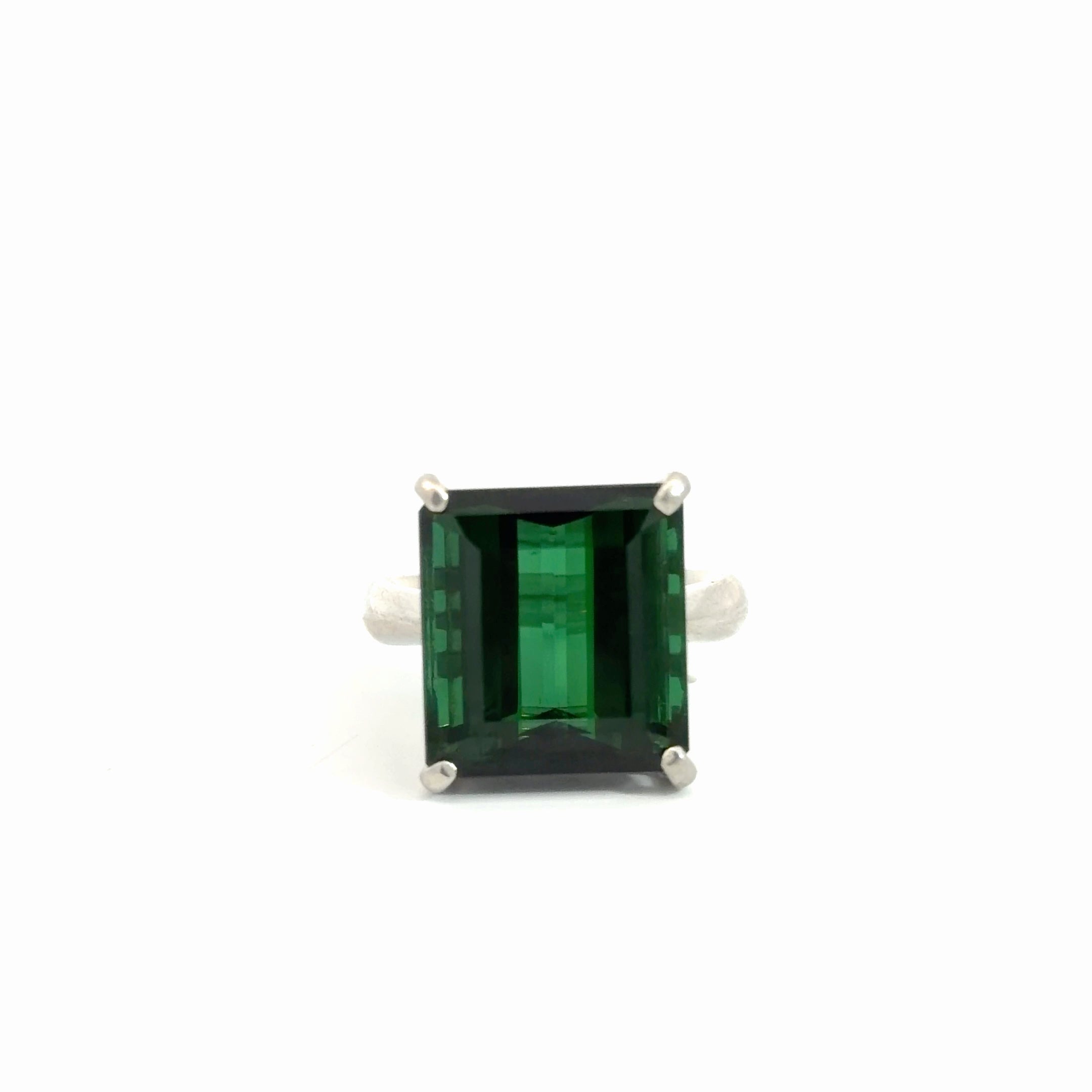 Platinum 11.32ct Princess Cut Green Tourmaline Solitaire Ring Size 5 3/8