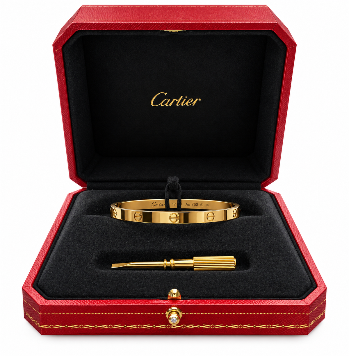 Pre-Loved Cartier 18k Yellow Gold Slim Love Bangle Bracelet with Cartier Certificate and Original Box Size 17 / Ref: XUK 354