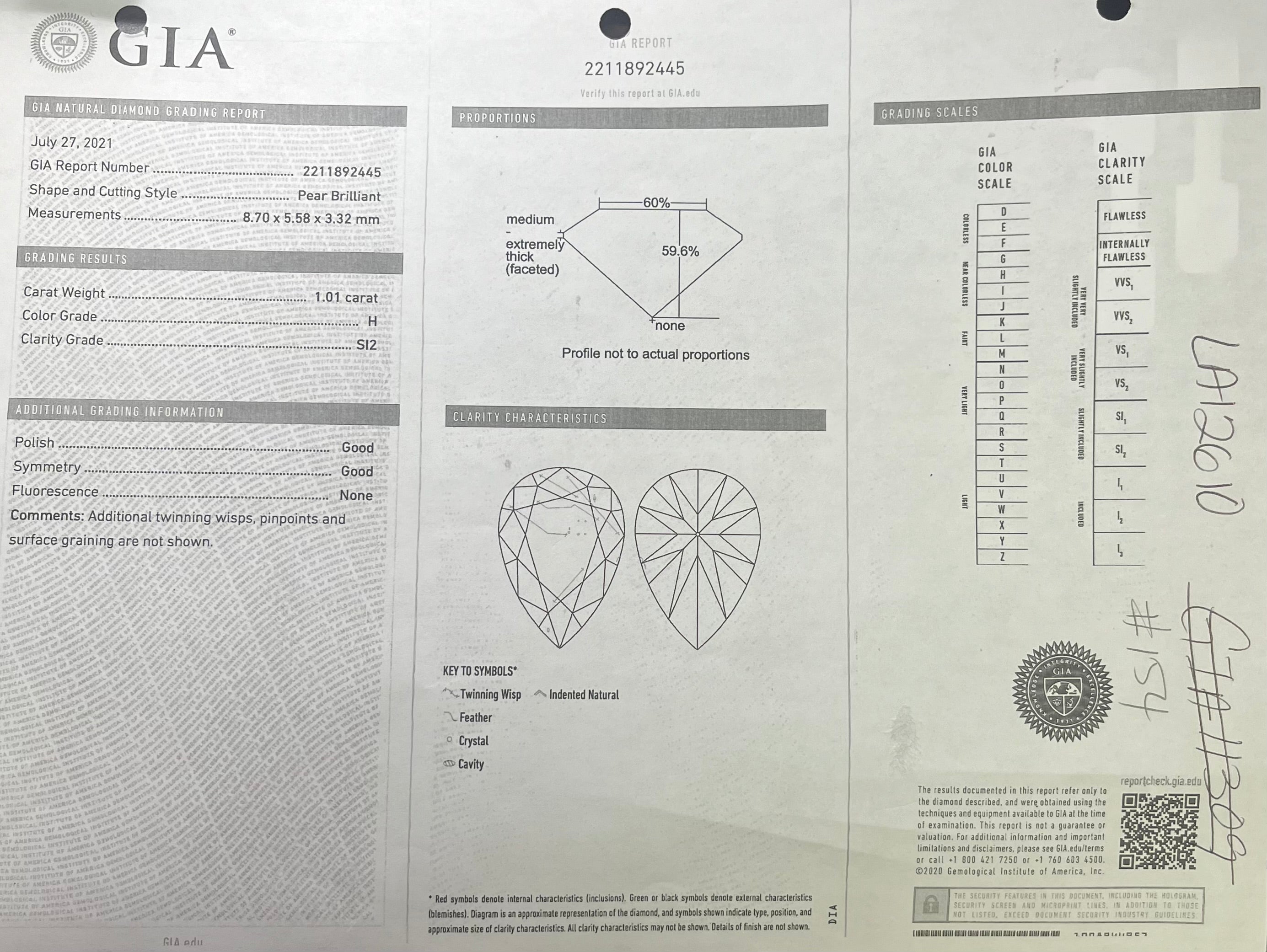 14k Yellow Gold 2.68ct Blue Sapphire Cushion Certified By Gia# 5201580967/ 1.01ct H SI2 Pear Shape Diamond  Certified By GIA# 2211892445 Toi et Moi Ring