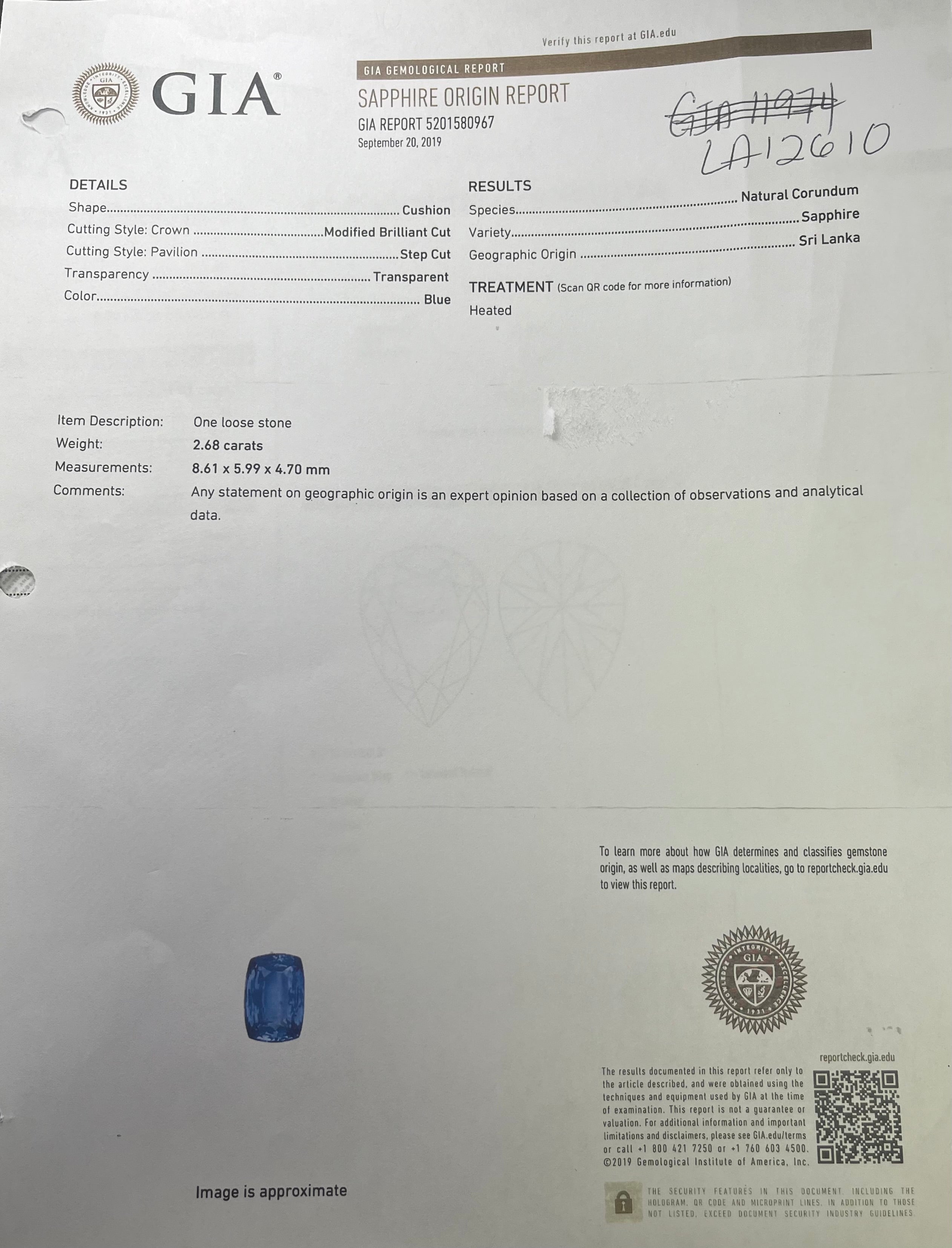 14k Yellow Gold 2.68ct Blue Sapphire Cushion Certified By Gia# 5201580967/ 1.01ct H SI2 Pear Shape Diamond  Certified By GIA# 2211892445 Toi et Moi Ring