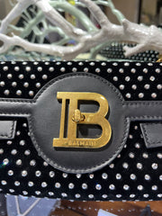 Balmain B-Buzz 23 velvet and crystal logo-plaque mini bag/clutch