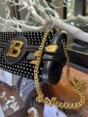 Balmain B-Buzz 23 velvet and crystal logo-plaque mini bag/clutch