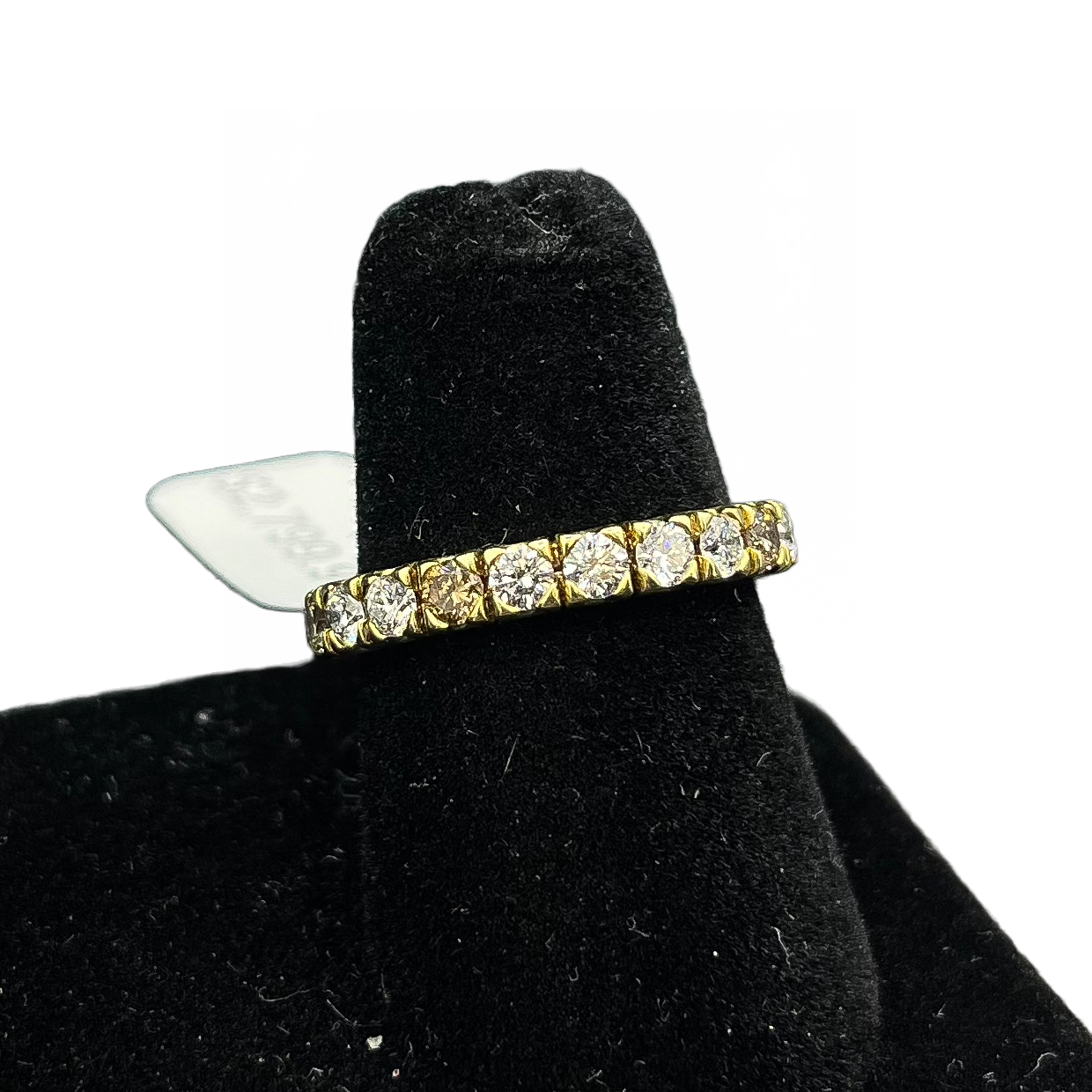 Ladies 18k yellow gold chocolate and white diamond eternity ring