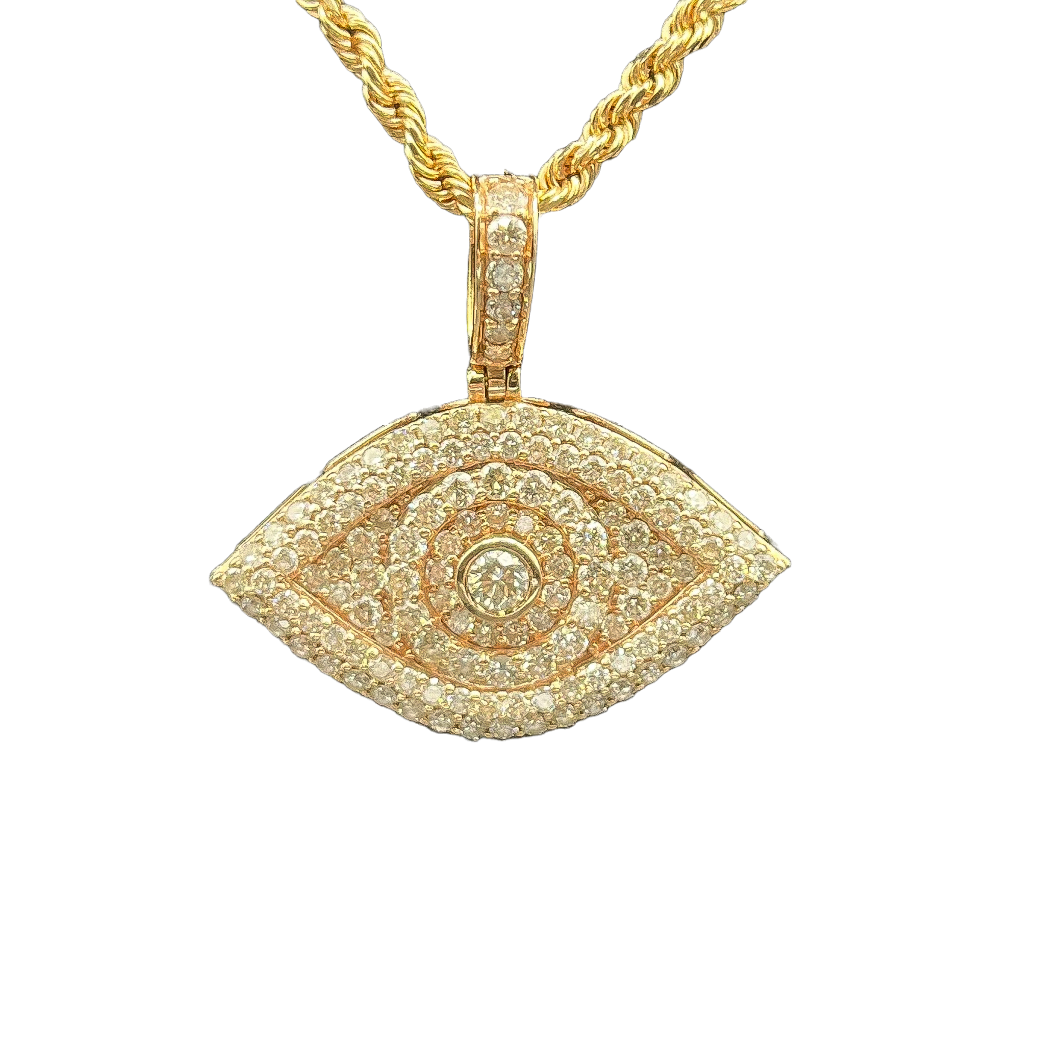 14k Rose Gold 1.00ct G SI1 Round Diamond Pave Set Evil Eye Pendant 1'x60'inch