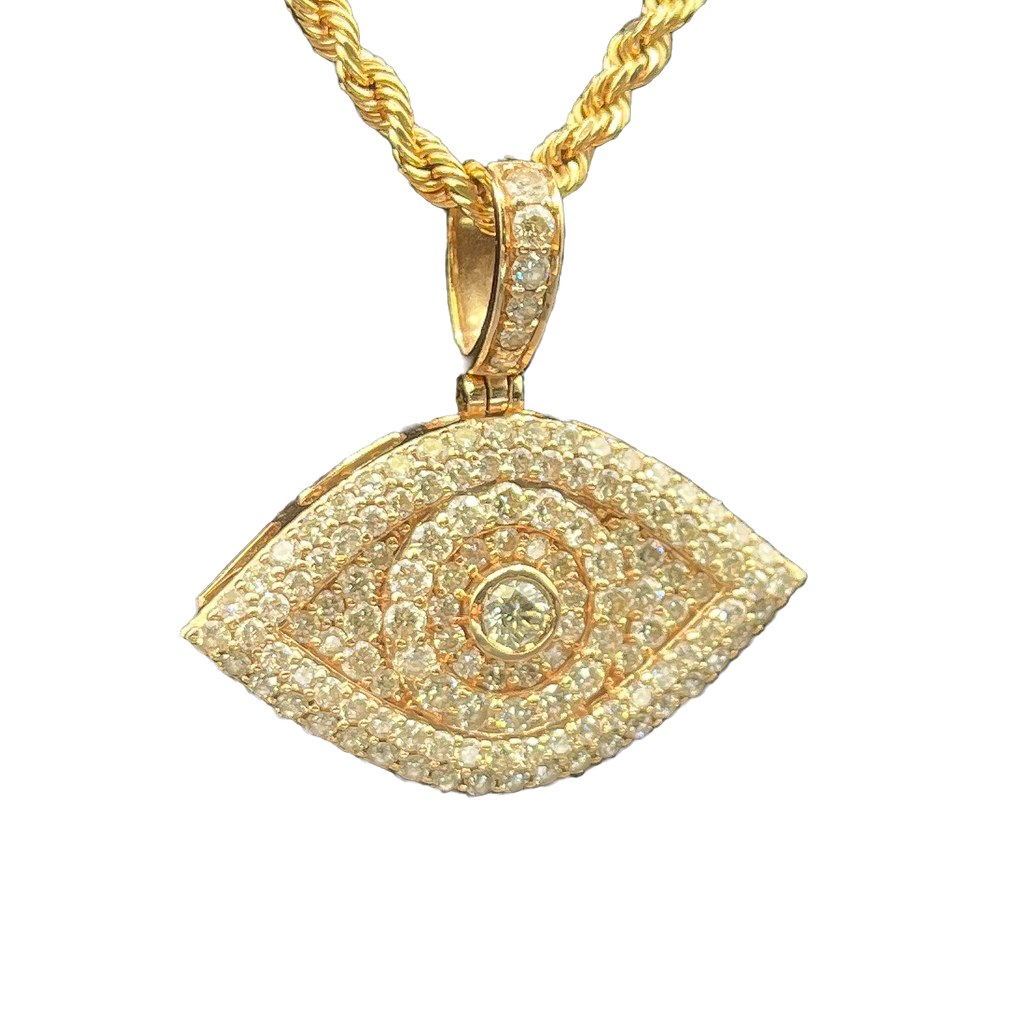14k Rose Gold 1.00ct G SI1 Round Diamond Pave Set Evil Eye Pendant 1'x60'inch