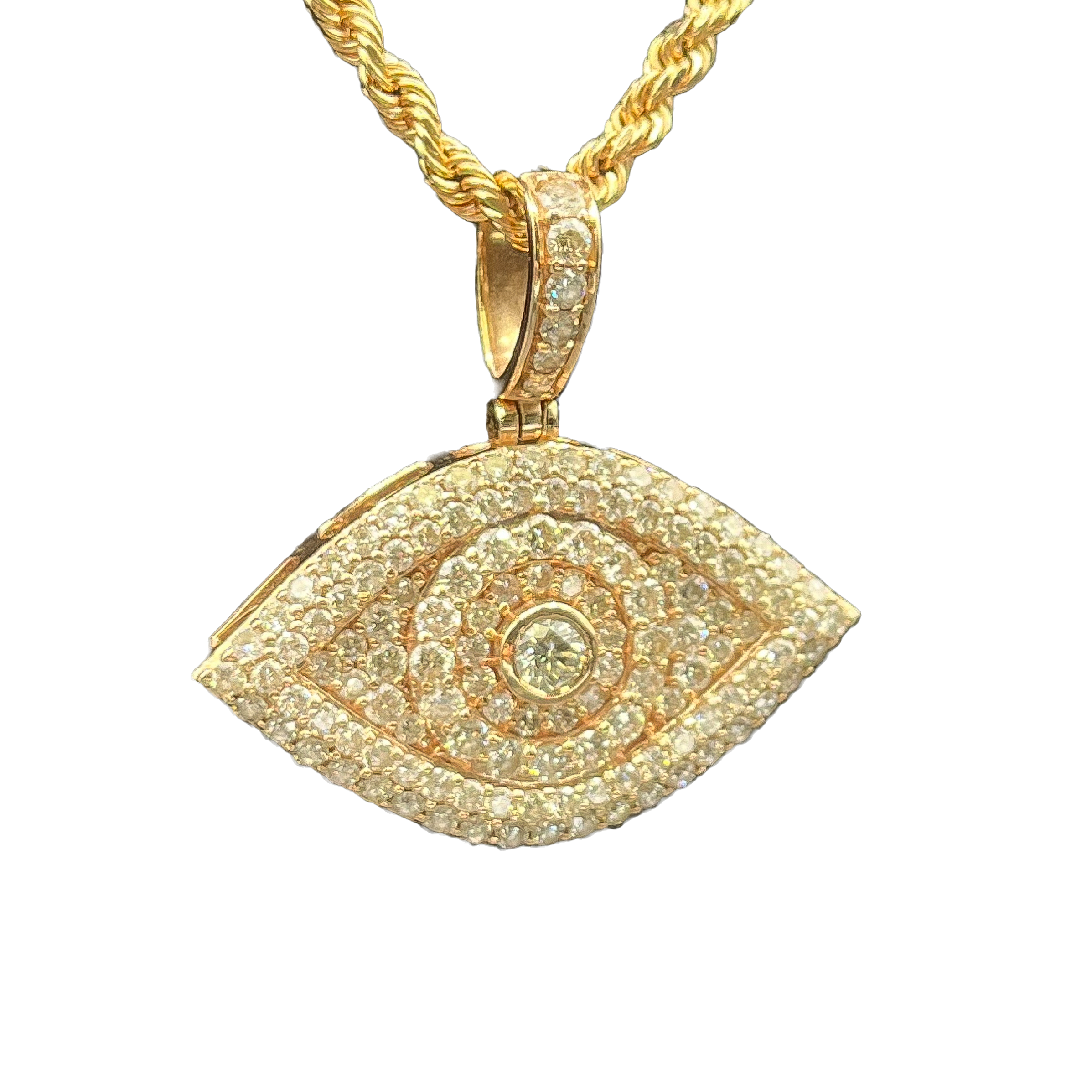 14k Rose Gold 1.00ct G SI1 Round Diamond Pave Set Evil Eye Pendant 1'x60'inch