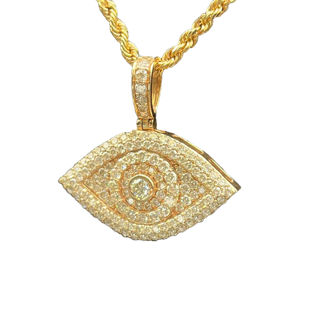 14k Rose Gold 1.00ct G SI1 Round Diamond Pave Set Evil Eye Pendant 1'x60'inch