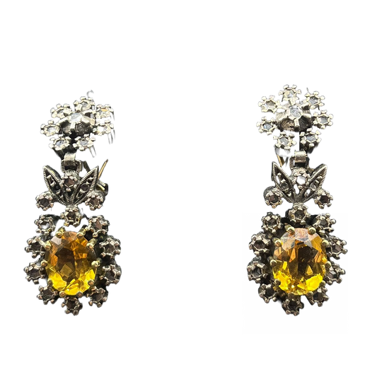 18k and Sterling Silver Edwardian Citrine and Rose Cut Diamond Drop Earring