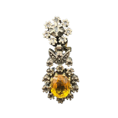 18K and  STERLING SILVER EDWARDIAN CITRINE AND ROSE CUT DIAMOND DROP EARRING