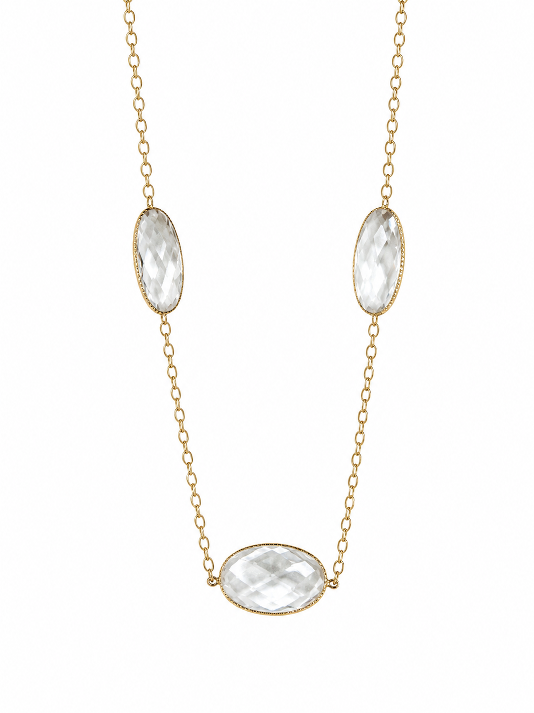 14k Yellow Gold Rock Chrystal Necklace / .10ct G SI1 Round Diamond with Rock Chrystal Earrings Set