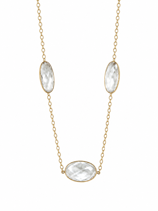 14k Yellow Gold Rock Chrystal Necklace / .10ct G SI1 Round Diamond with Rock Chrystal Earrings Set