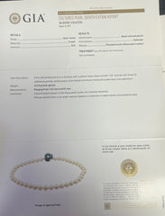 14k Yellow Gold 40 Drilled Akoya Pearls 8mm / (3) Green-Blue Oval Cabochons Necklace Certified By GIA # 5181657594
