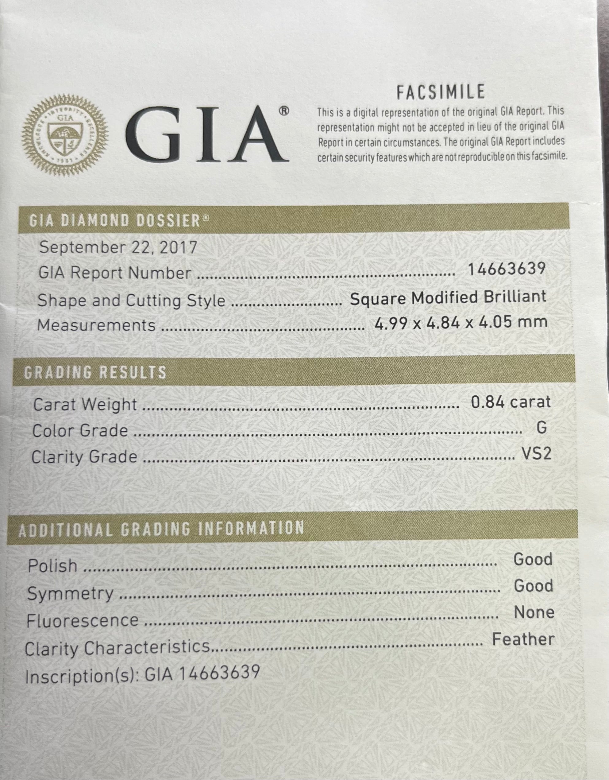14k White Gold .87ct G VS2 Princess Cut/.65ct F VS2 Round Diamond Engagement Ring Certified By GIA # 14663639