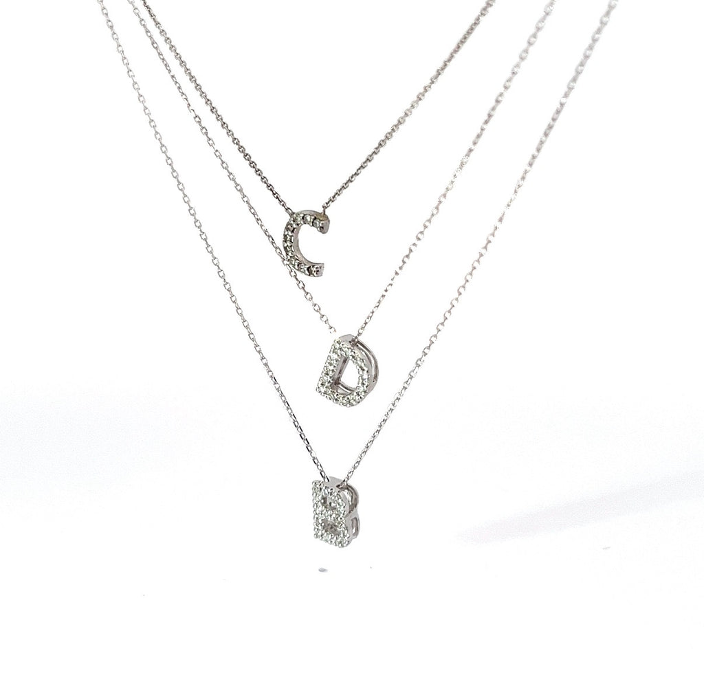 14k White and Yellow Gold .05ct G SI1 Round Diamond Initial Necklaces
