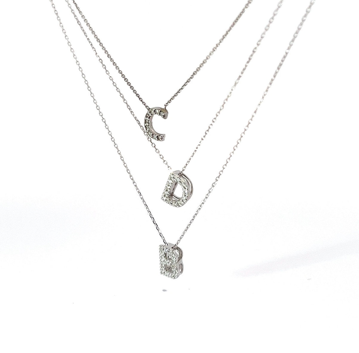 14k White and Yellow Gold .05ct G SI1 Round Diamond Initial Necklaces