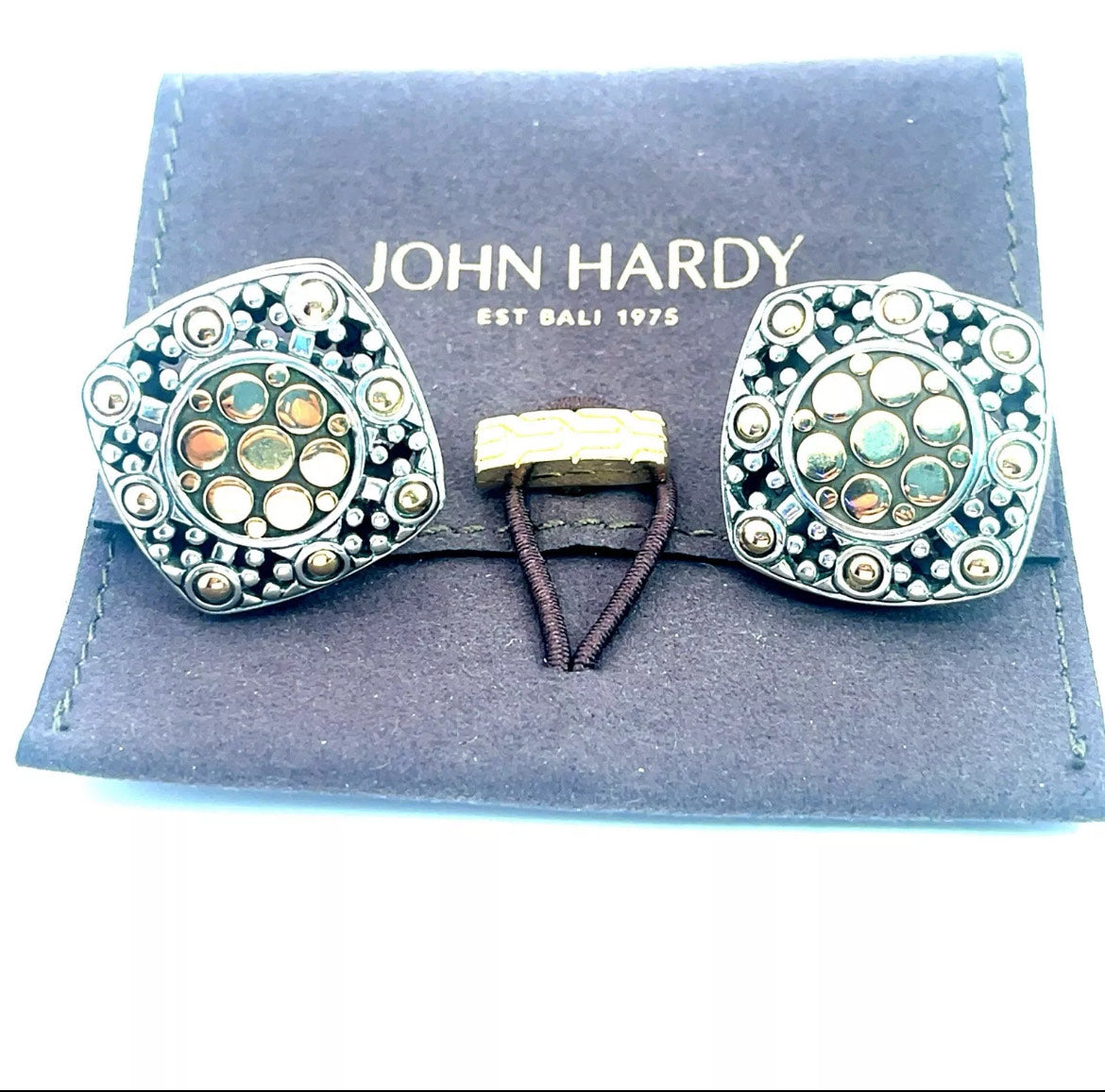 John Hardy 18k gold & 925 silver Jaisalmer Dot Square Earrings