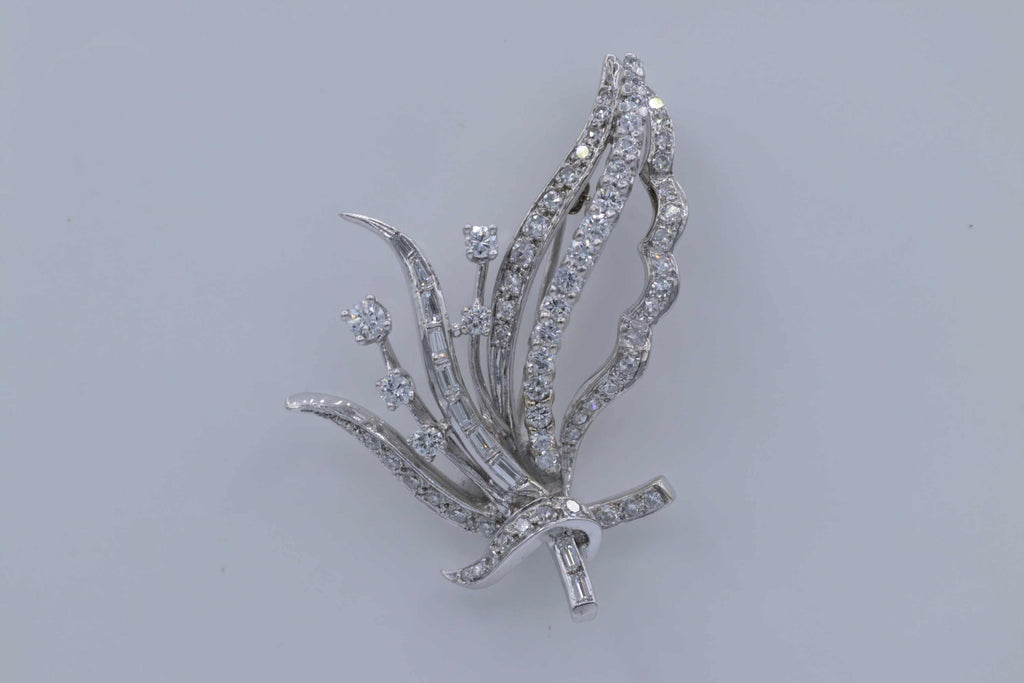 Ladies Vintage Platinum Diamond Brooch and Necklace