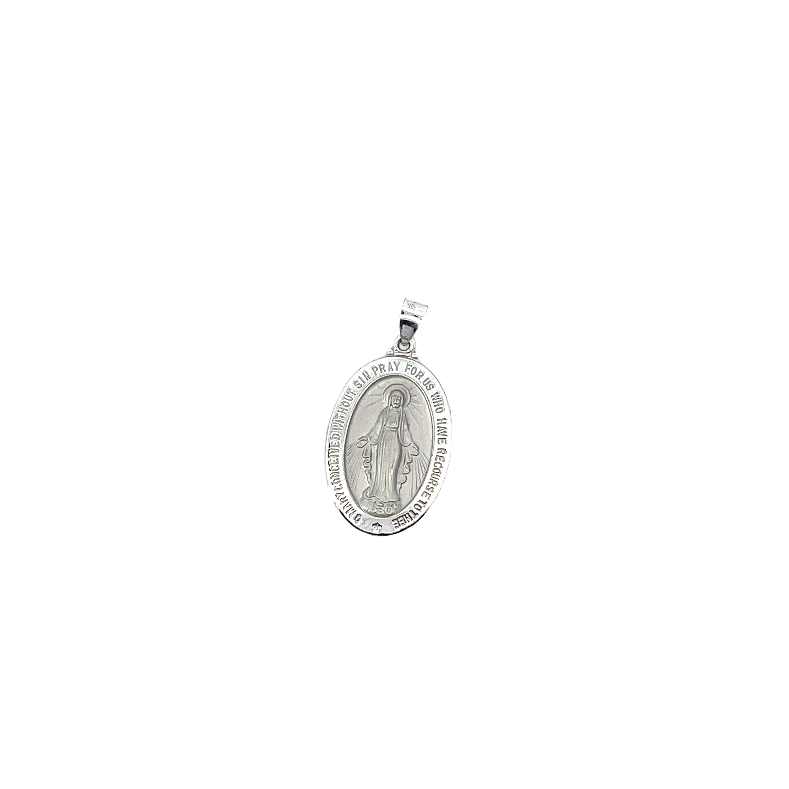 14k White Gold St. Miraculous Medal Necklace 2.4 gram