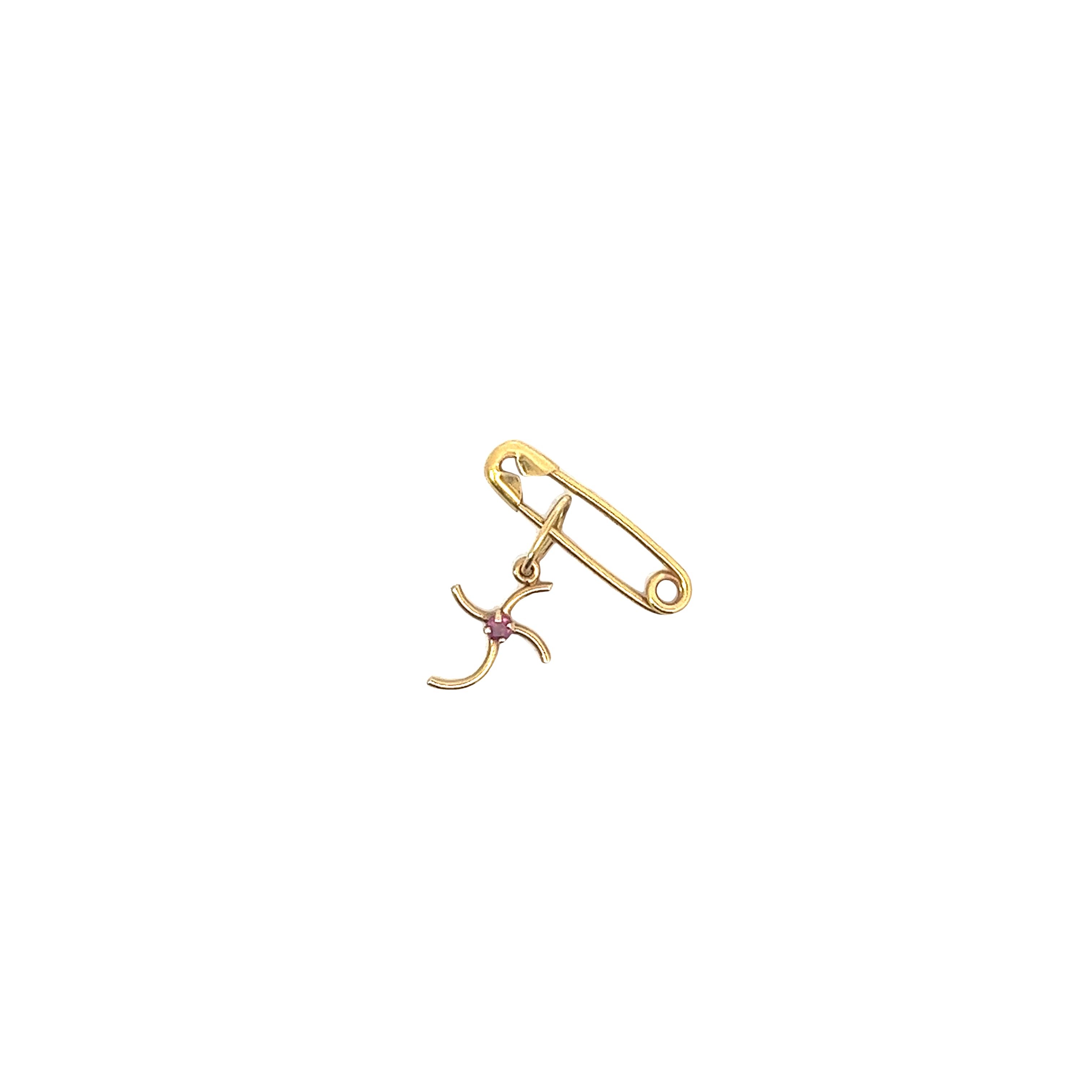 Baby 18k Yellow Gold Round Ruby Cross Diaper Pin
