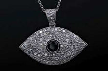 Load image into Gallery viewer, Mens 18k white gold diamond and sapphire evil eye necklace