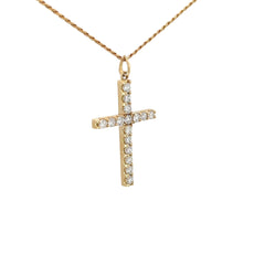 14k yellow gold 1.50ct G VS2 Round Diamond cross Necklace