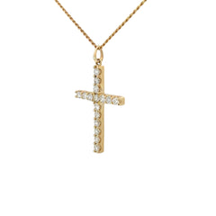 14k yellow gold 1.50ct G VS2 Round Diamond cross Necklace