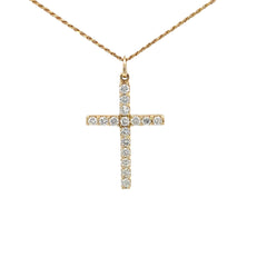 14k yellow gold 1.50ct G VS2 Round Diamond cross Necklace