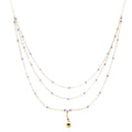14k Yellow Gold Lilac Enamel (3) Strand Beaded Necklace 3.3 gram