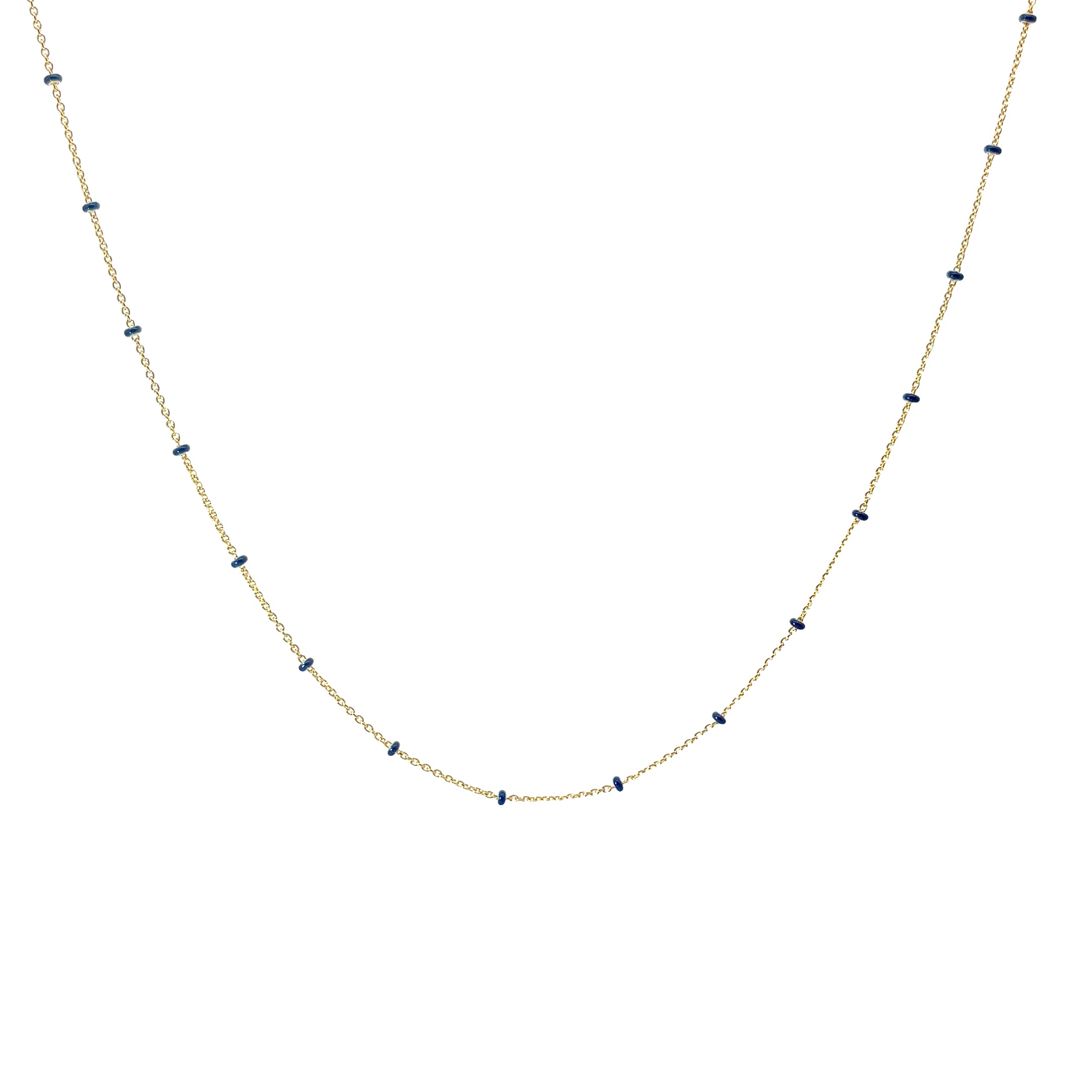 14k Yellow Gold Navy Enamel Beaded Necklace 2.8 gram