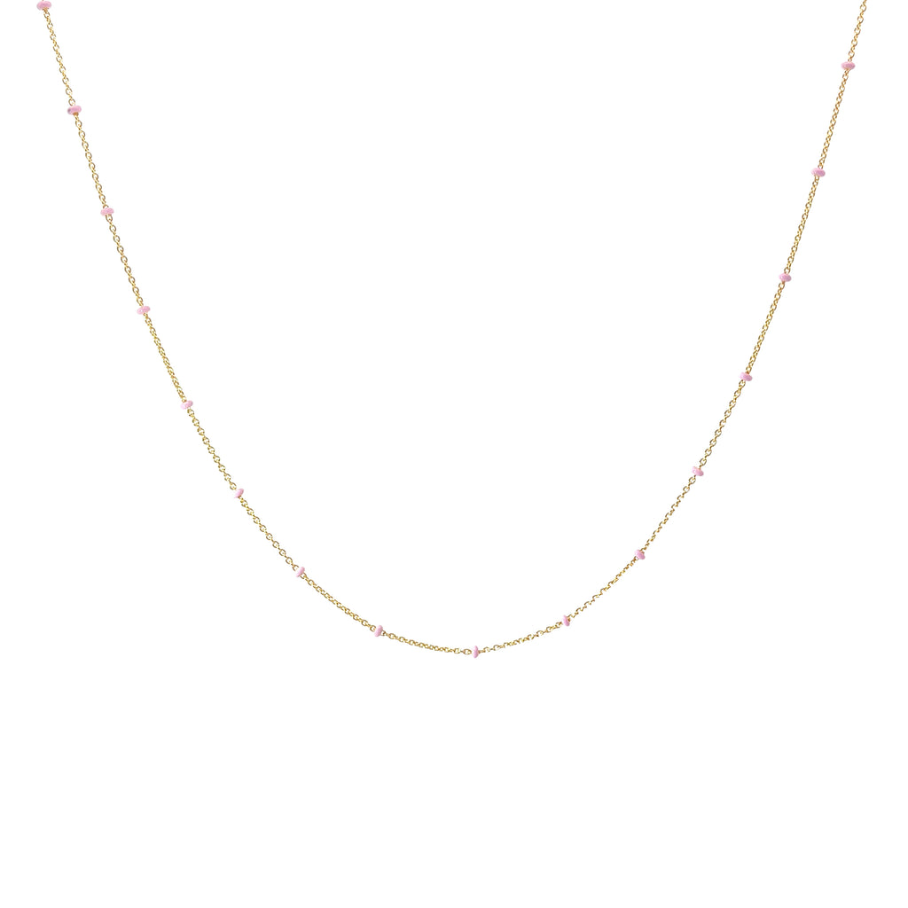 14k Yellow Gold Pink Enamel Beaded Necklace 2.7 gram