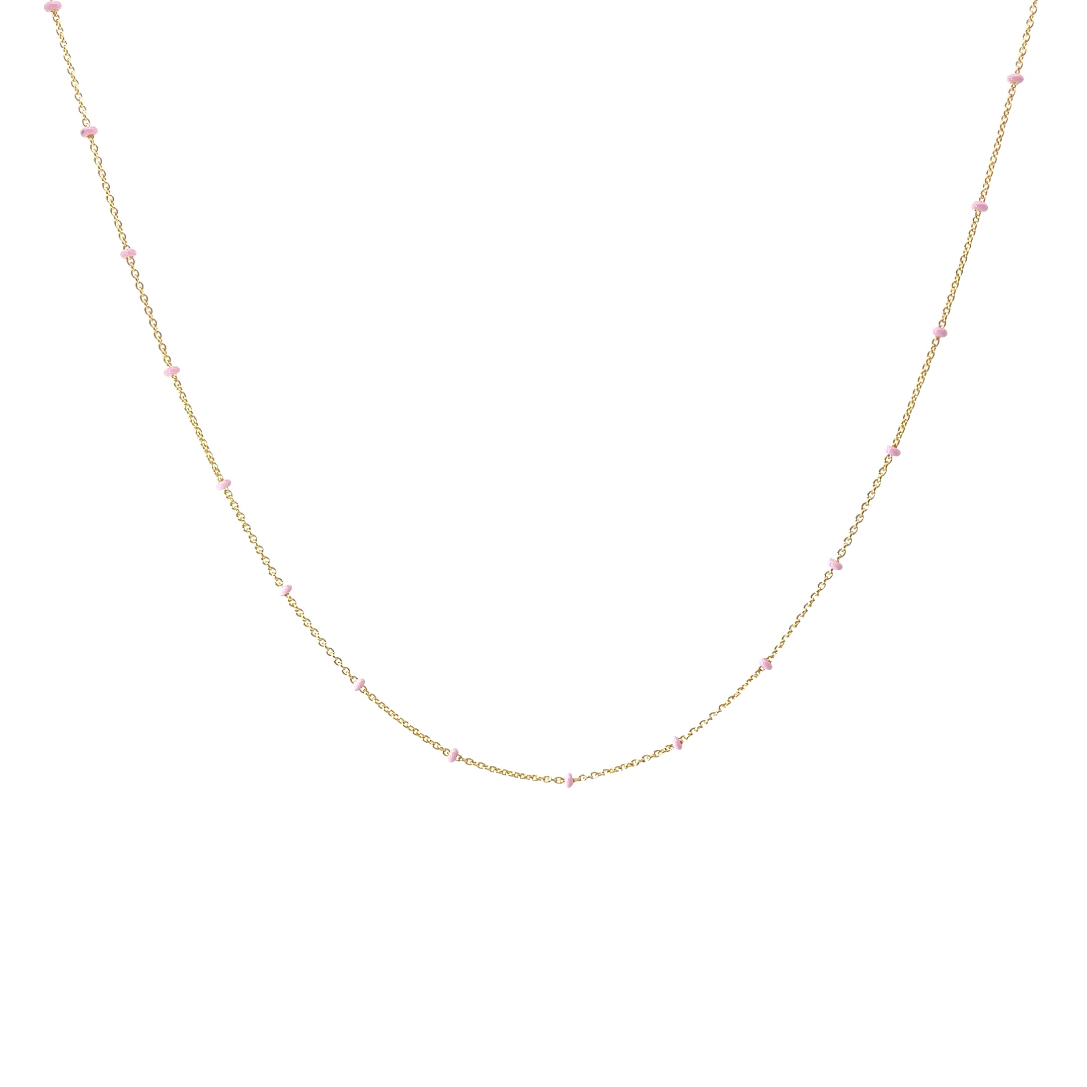 14k Yellow Gold Pink Enamel Beaded Necklace 2.7 gram