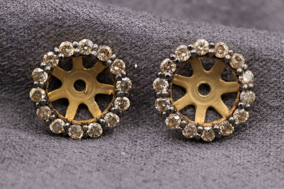 Ladies 18k yellow gold Champagne diamond jacket earrings