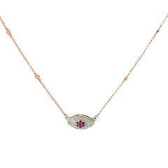 14k two tone Gold Diamond and Ruby Evil Eye Necklace