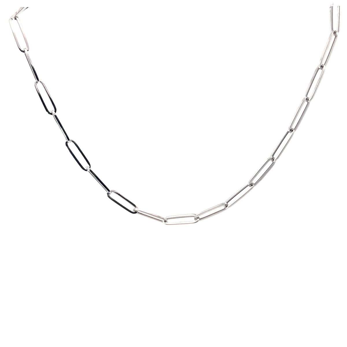 LADIES 14K White HOLLOW PAPERCLIP NECKLACE MEASURING 18" INCH LONG 5.10MM WIDE