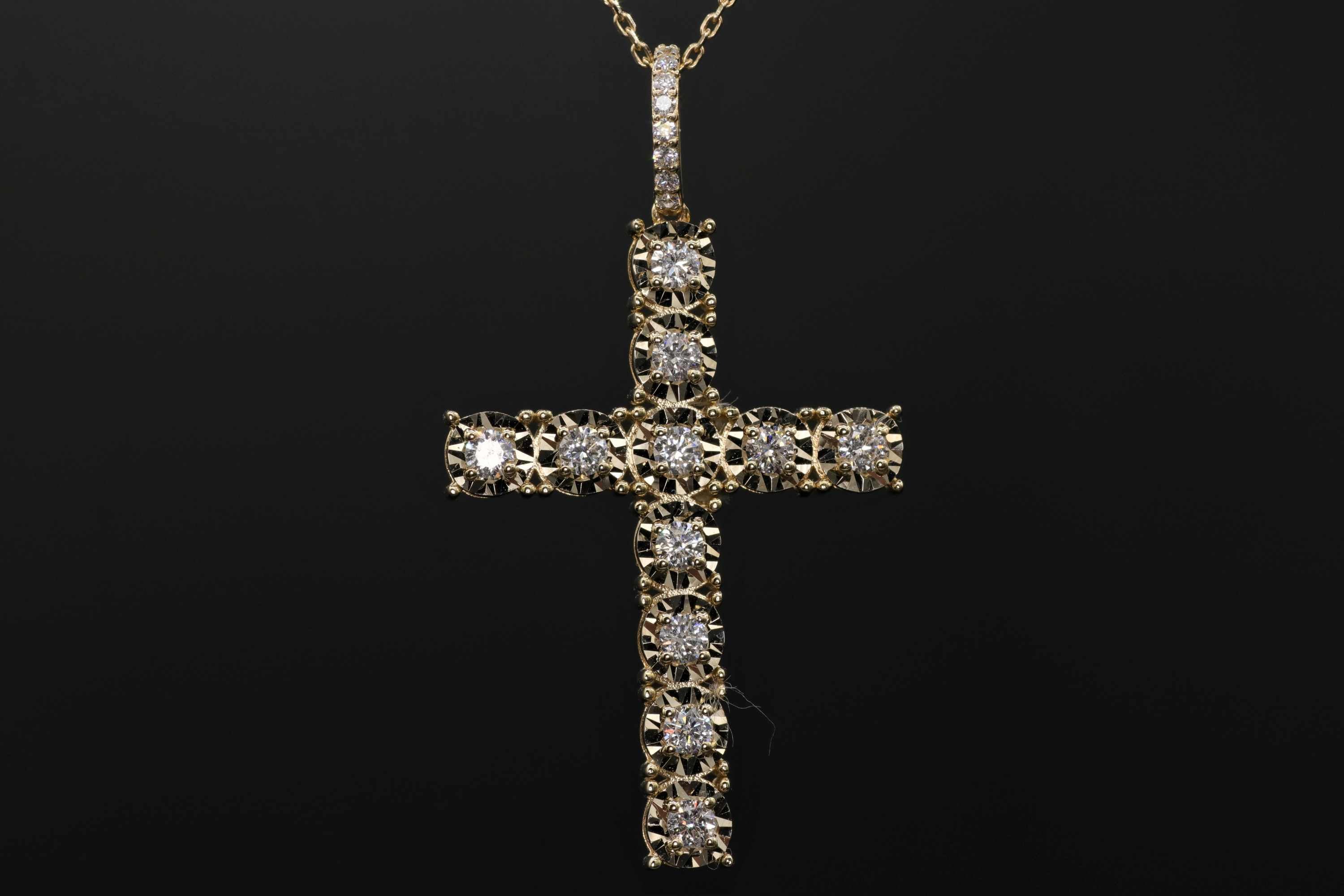 Men's 14k yellow gold Diamond Cross Necklace