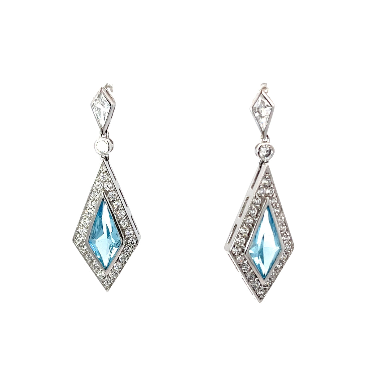 Ladies vintage 14k White Gold Aquamarine and Diamond earrings