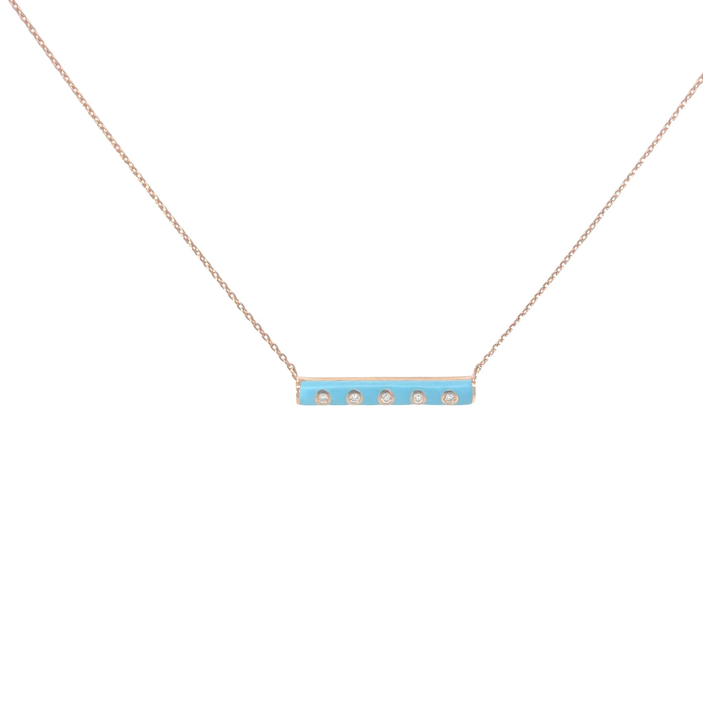 14k Rose Gold .07ct G SI1 Round Diamond Turquoise Enamel Necklace