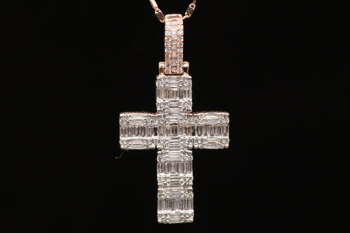 Mens 14k Rose Gold Diamond Cross Necklace