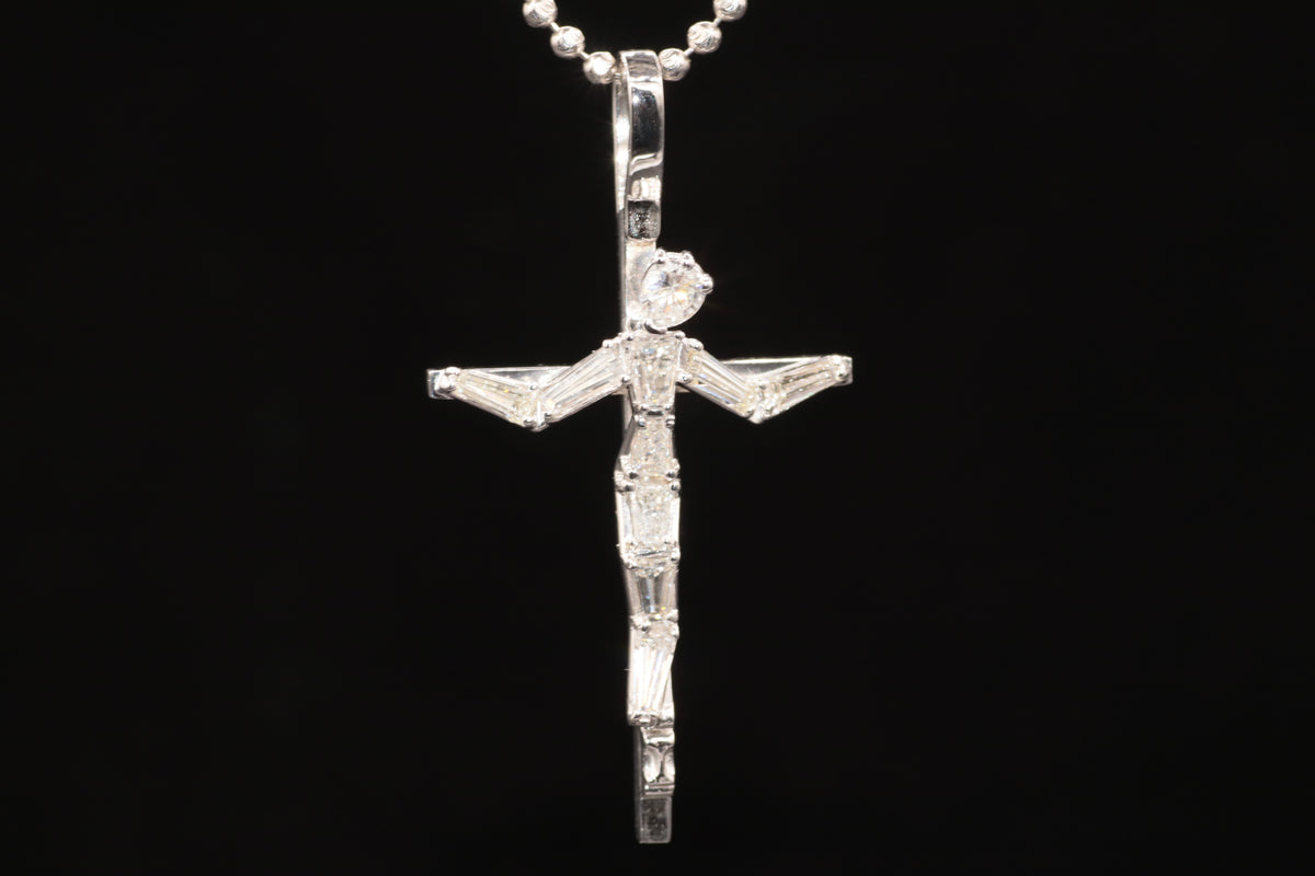 Mens 14k white gold Diamond cross pendant