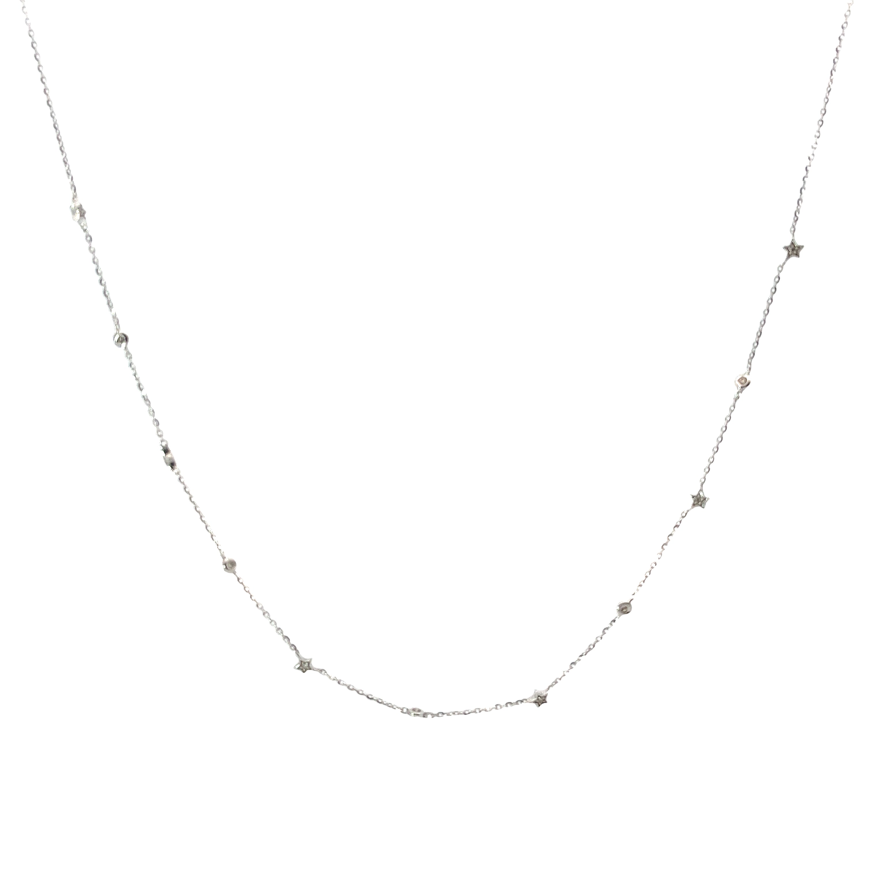 14k White Gold .15ct G SI1 Round Diamond Bezel with Small Star Necklace