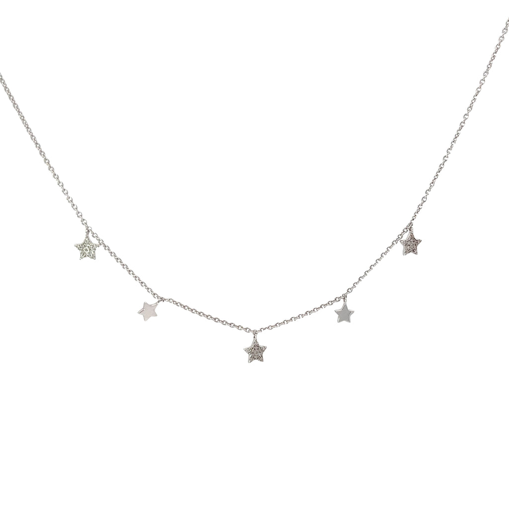 14k White Gold 3.0 gram Dangle Small  Stars Necklace