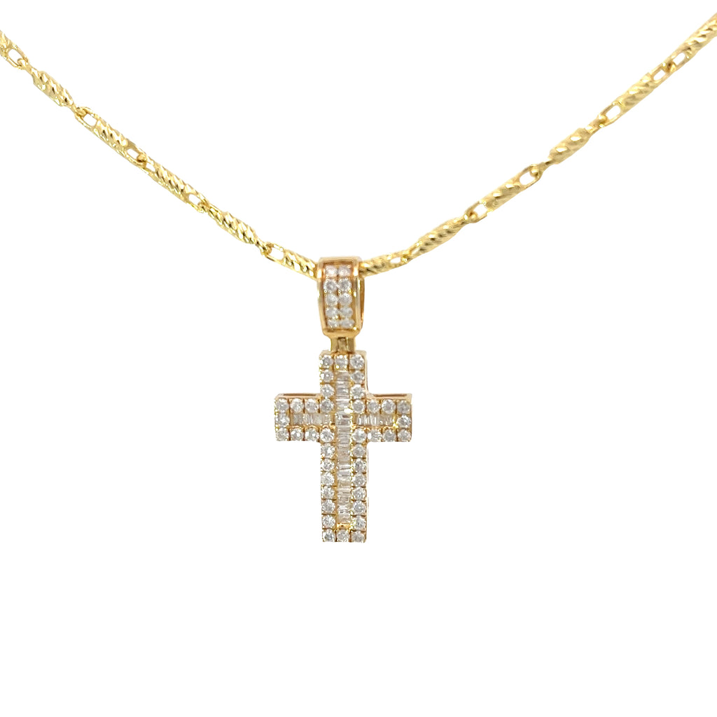 14k Yellow Gold  1.00ct G SI1 Baguette/Round Diamond Cross