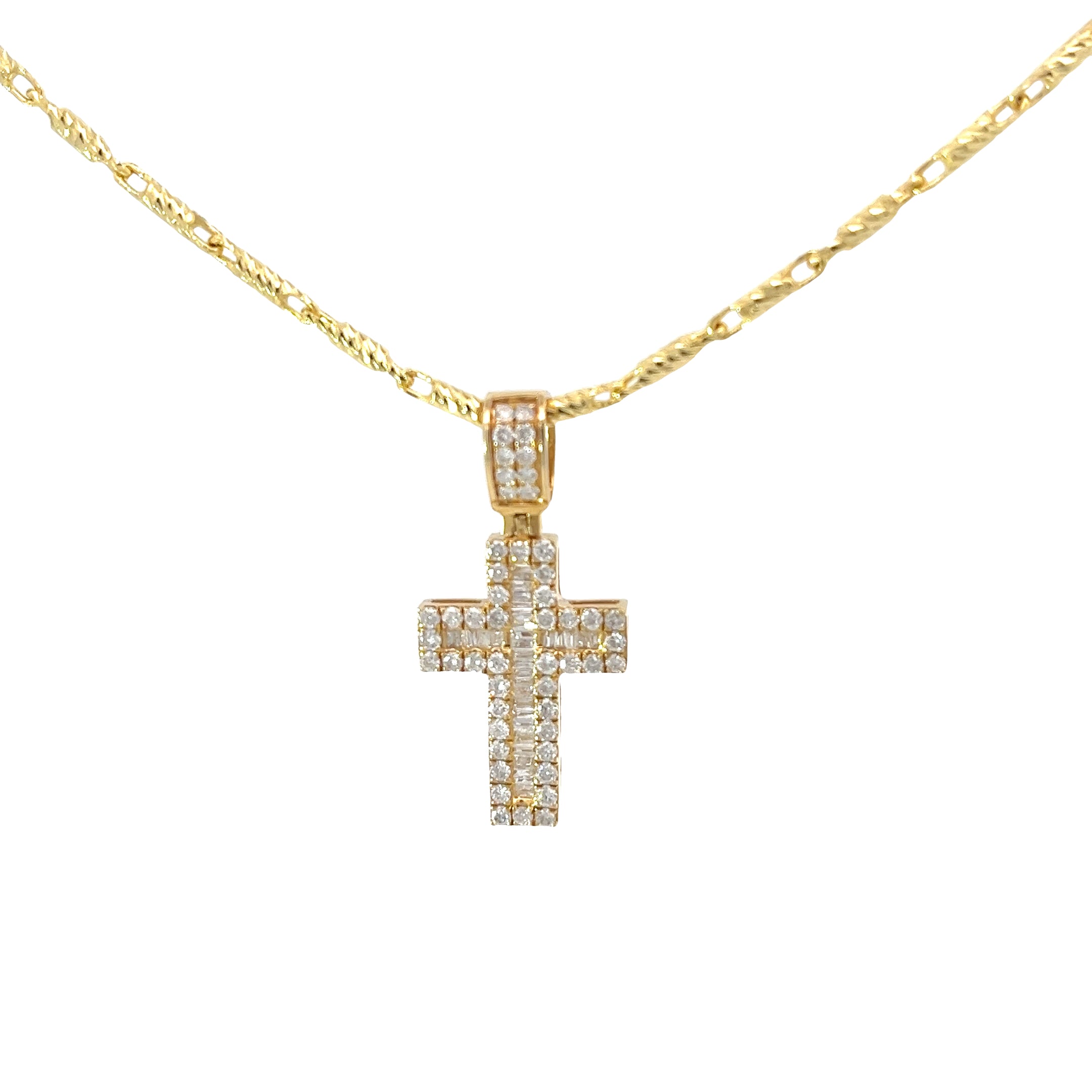 14k Yellow Gold  1.00ct G SI1 Baguette/Round Diamond Cross