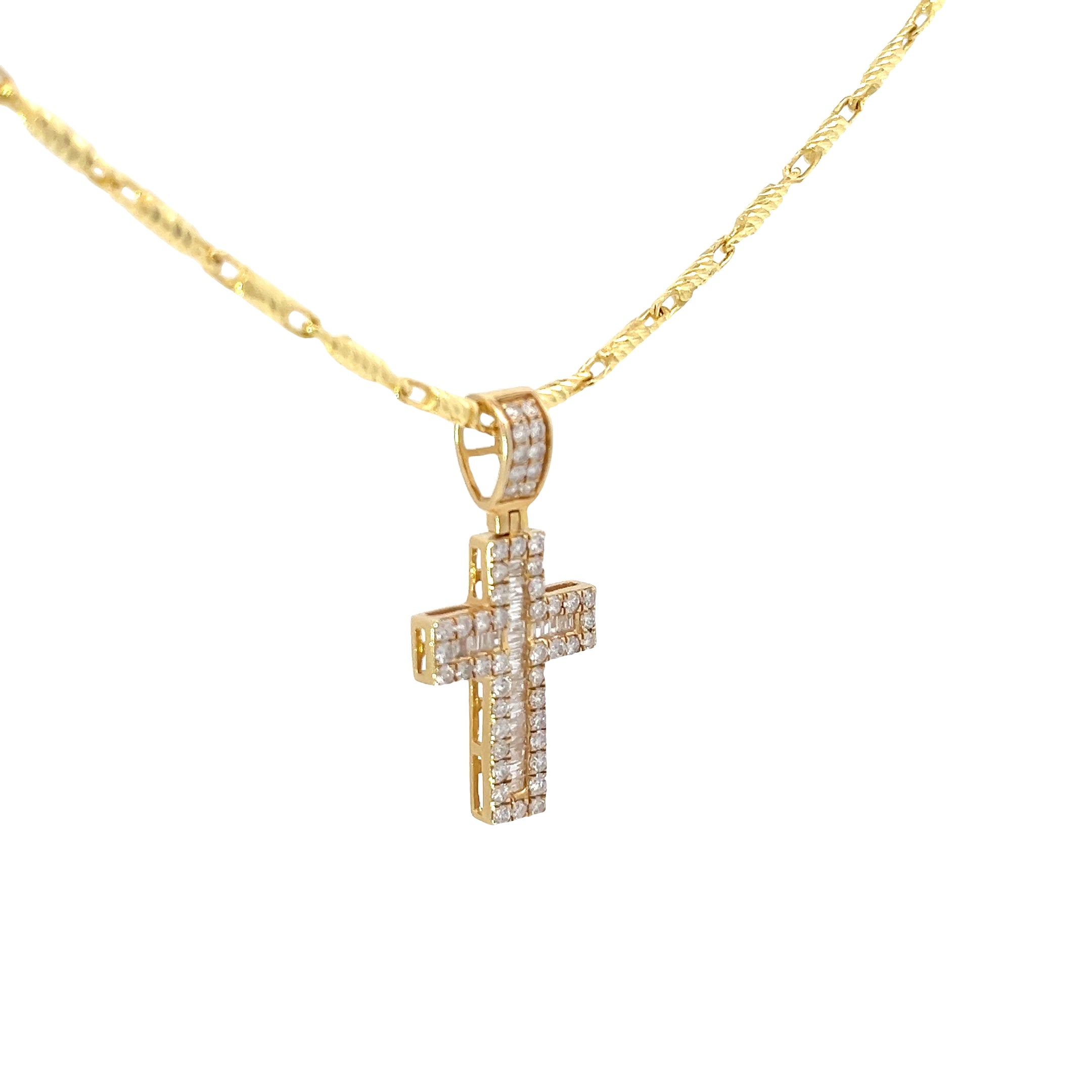14k Yellow Gold  1.00ct G SI1 Baguette/Round Diamond Cross