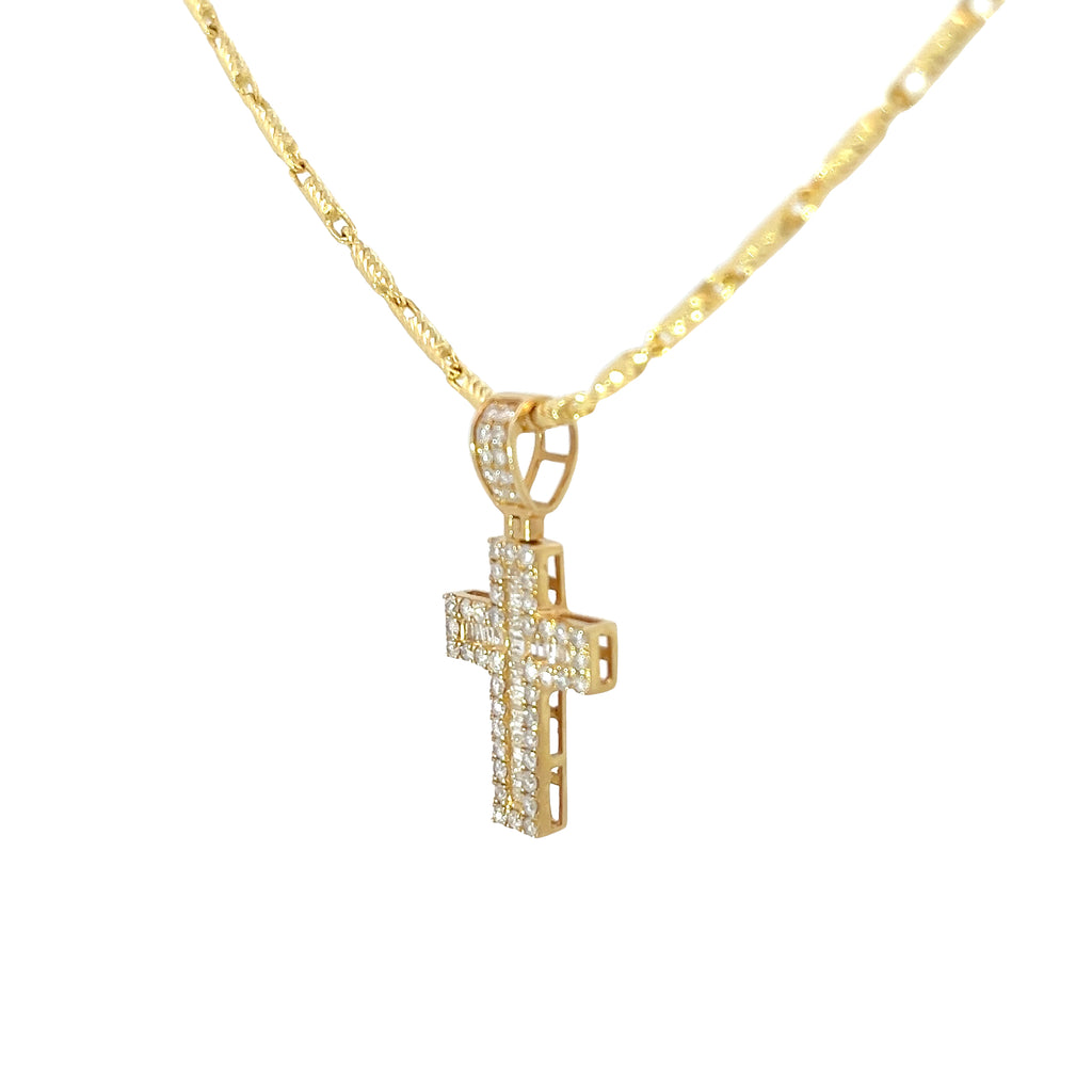 14k Yellow Gold  1.00ct G SI1 Baguette/Round Diamond Cross