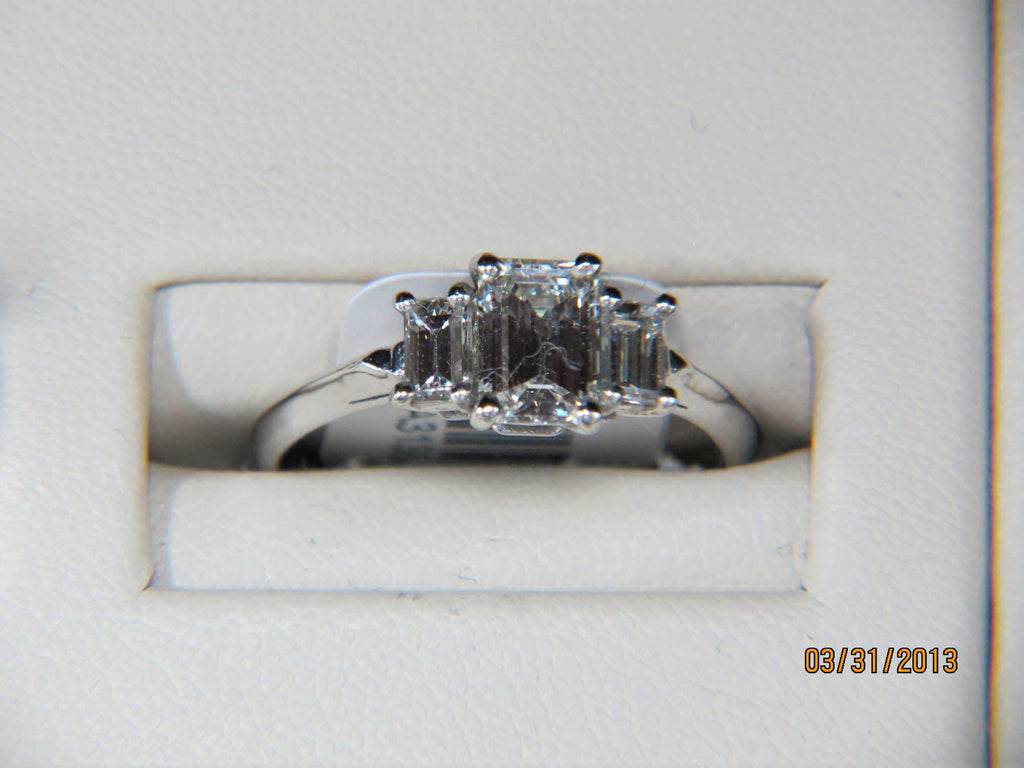 Ladies GIA certified 14k white gold 3 stone diamond engagement ring